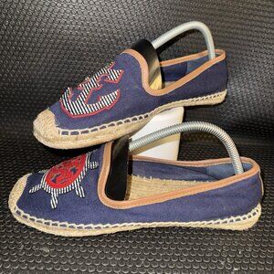 Tory Burch Flats Denim Navy Nautical Beach Slip On Fish Sailboat Women's Size 10